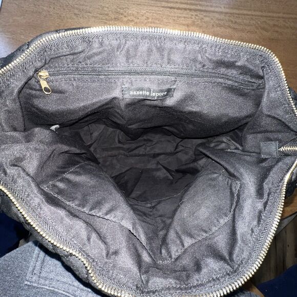 Nanette Lepore Womens Quilted Satin Black Tote Shoulder Bag Lightweight Preowned - Picture 5 of 11